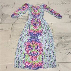 Lilly Pulitzer Off the Shoulder Colorful Long Sleeve Maxi Dress